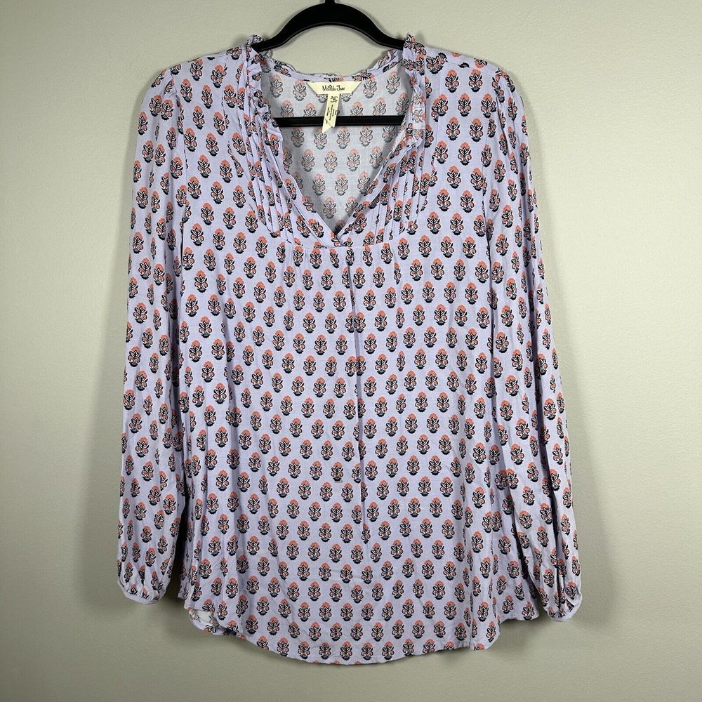 Matilda Jae‎ Medium Lavender Coral Pattern Long Sleeve Blouse